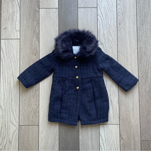 Janie and Jack Chic Faux Fur Collar Boucle Coat - Picture 1 of 10